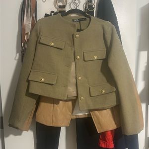 Zara Olive Green Blazer with Gold Buttons